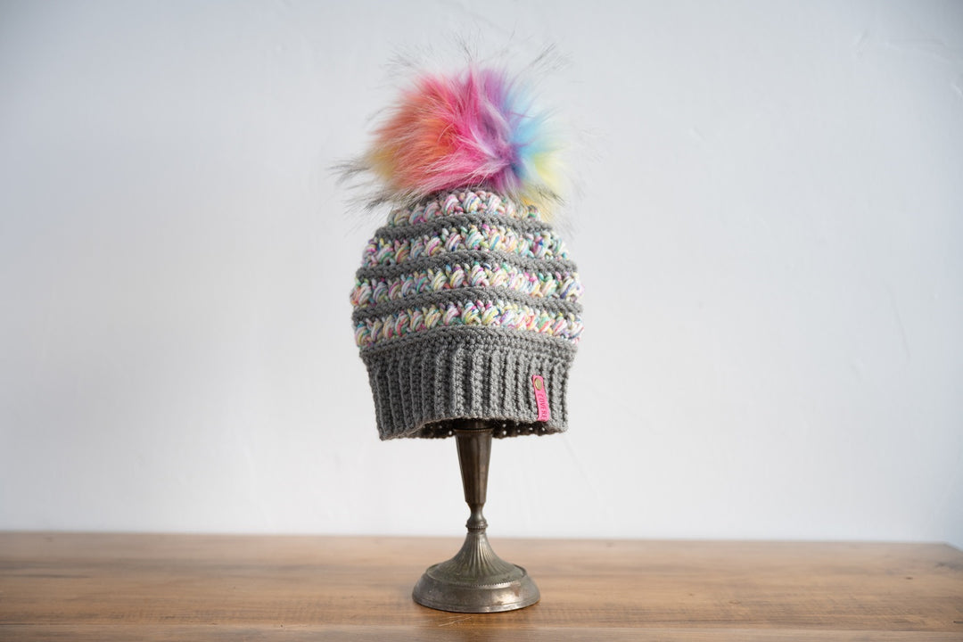Unicorn Hat with Rainbow Faux Fur Pom Pom