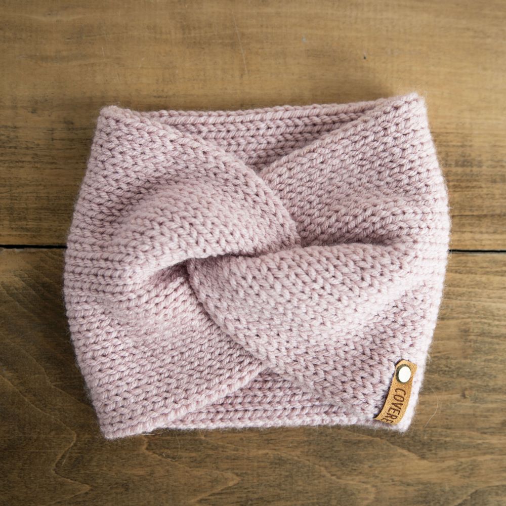 pink knit headband with a twist in front